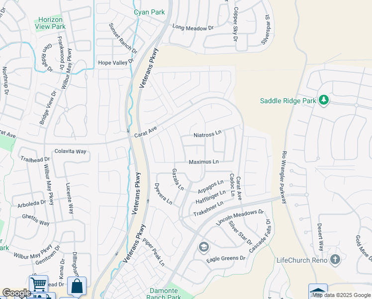 map of restaurants, bars, coffee shops, grocery stores, and more near 9750 Thesolious Lane in Reno