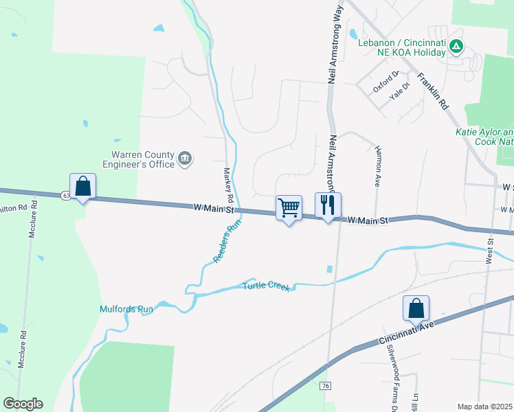 map of restaurants, bars, coffee shops, grocery stores, and more near 59A Sand Trap Court in Lebanon