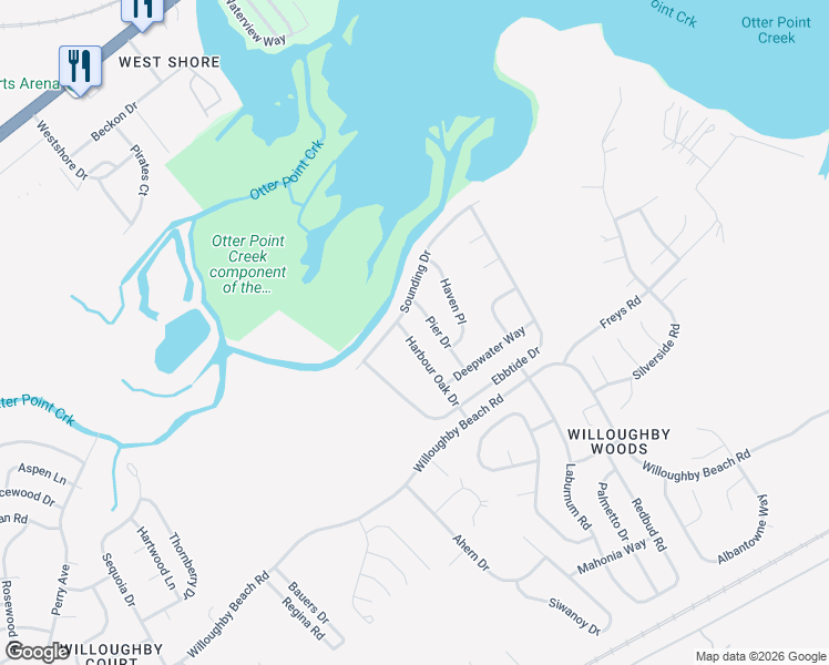 map of restaurants, bars, coffee shops, grocery stores, and more near 625 Harbour Oak Drive in Edgewood