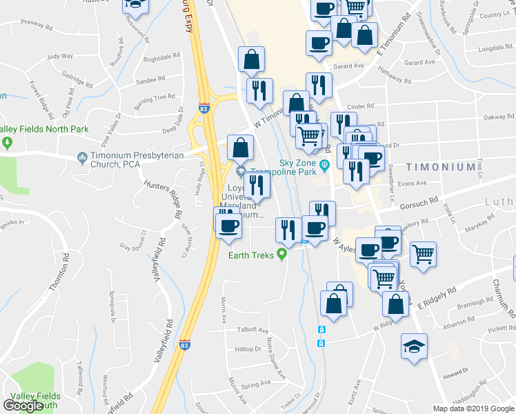 map of restaurants, bars, coffee shops, grocery stores, and more near 1966 Greenspring Drive in Lutherville-Timonium