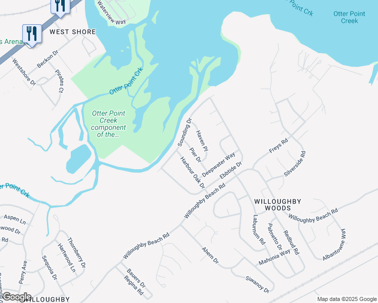 map of restaurants, bars, coffee shops, grocery stores, and more near 624 Pier Drive in Edgewood