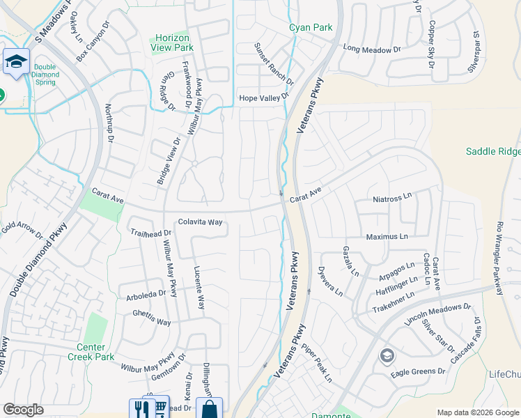 map of restaurants, bars, coffee shops, grocery stores, and more near Carat Drive in Reno