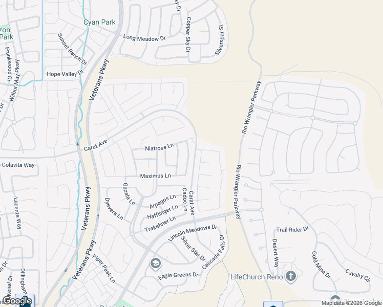 map of restaurants, bars, coffee shops, grocery stores, and more near 9860 Shadowless Trail in Reno