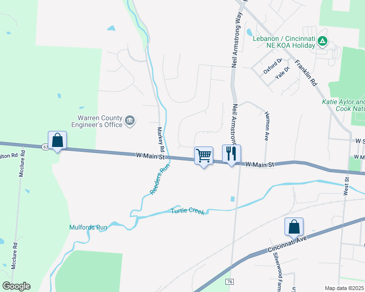 map of restaurants, bars, coffee shops, grocery stores, and more near 59A Sand Trap Court in Lebanon