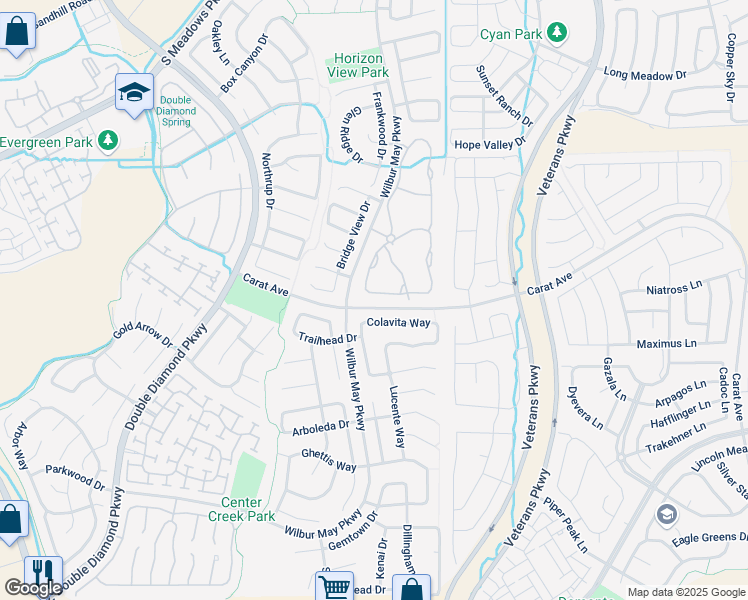 map of restaurants, bars, coffee shops, grocery stores, and more near 1737 Colavita Way in Reno