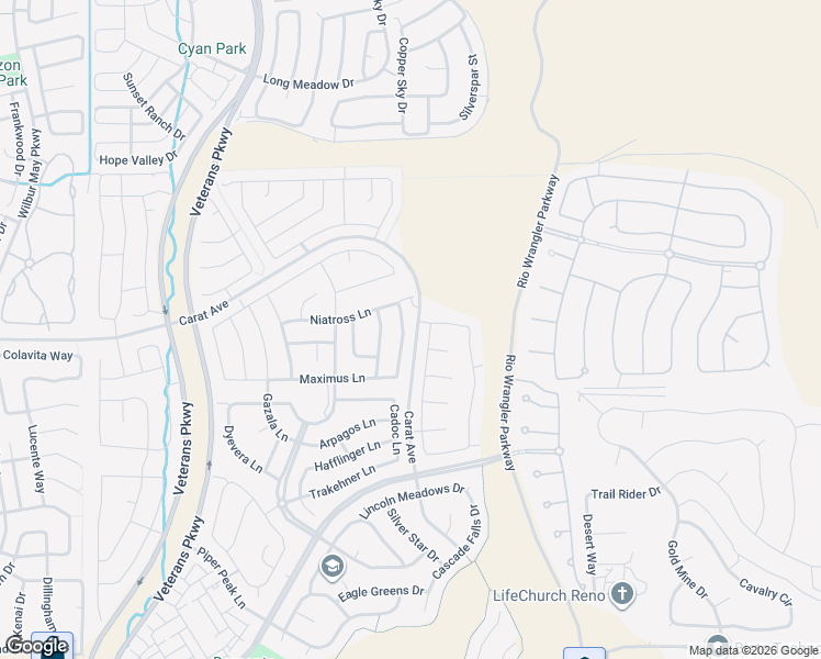 map of restaurants, bars, coffee shops, grocery stores, and more near 9860 Shadowless Trail in Reno
