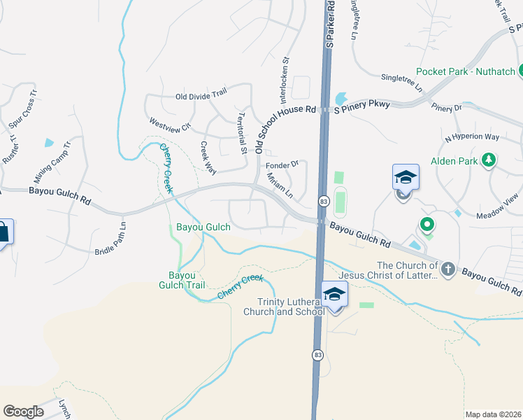 map of restaurants, bars, coffee shops, grocery stores, and more near 6563 Cherry Creek Drive in Parker