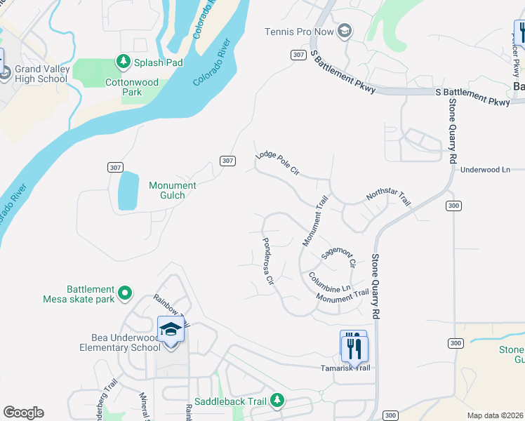 map of restaurants, bars, coffee shops, grocery stores, and more near 11 Cottonwood Court in Parachute