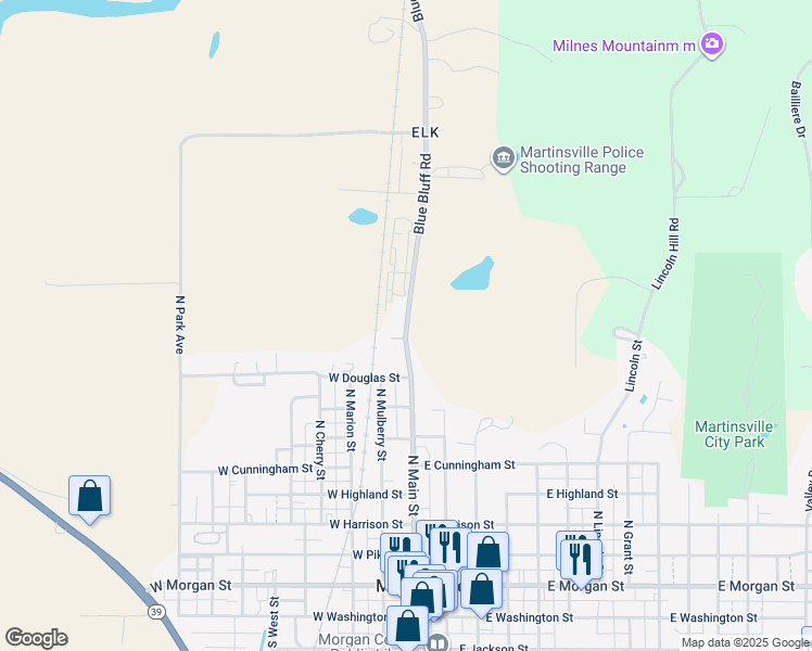 map of restaurants, bars, coffee shops, grocery stores, and more near 979 North Main Street in Martinsville