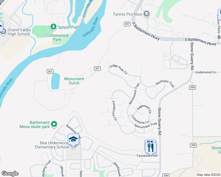 map of restaurants, bars, coffee shops, grocery stores, and more near 11 Cottonwood Court in Parachute