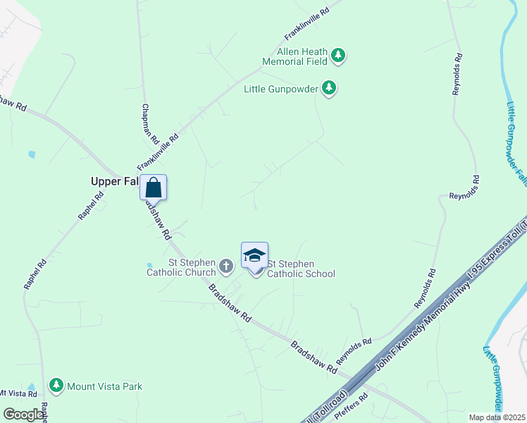 map of restaurants, bars, coffee shops, grocery stores, and more near 11501 Sherwood Road in Upper Falls