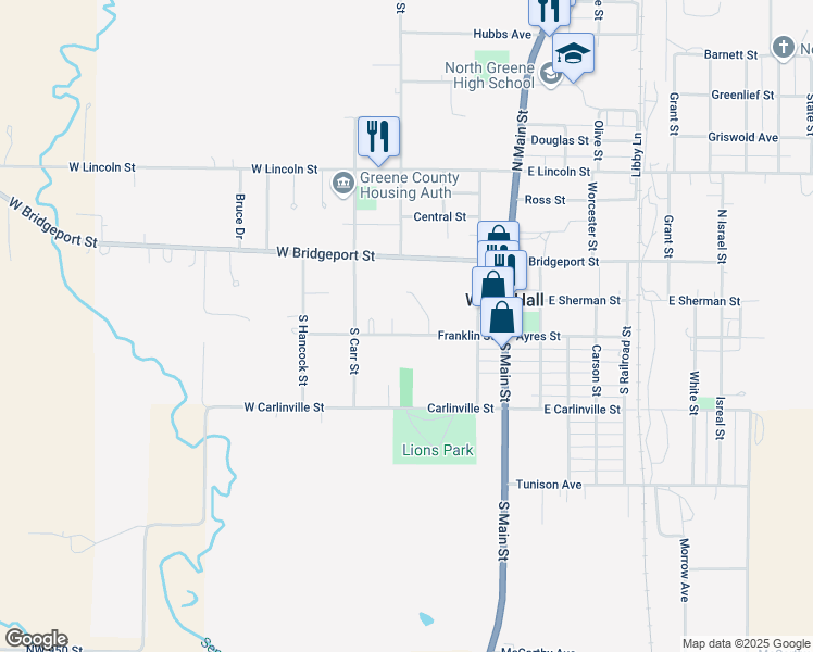 map of restaurants, bars, coffee shops, grocery stores, and more near 300 Franklin Street in White Hall