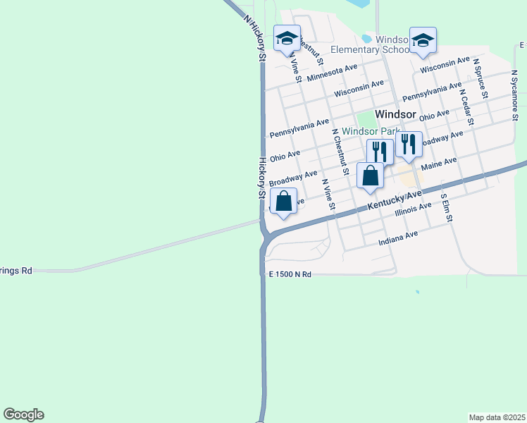 map of restaurants, bars, coffee shops, grocery stores, and more near 1598 Maine St in Windsor