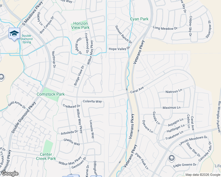 map of restaurants, bars, coffee shops, grocery stores, and more near 9764 Pachuca Drive in Reno