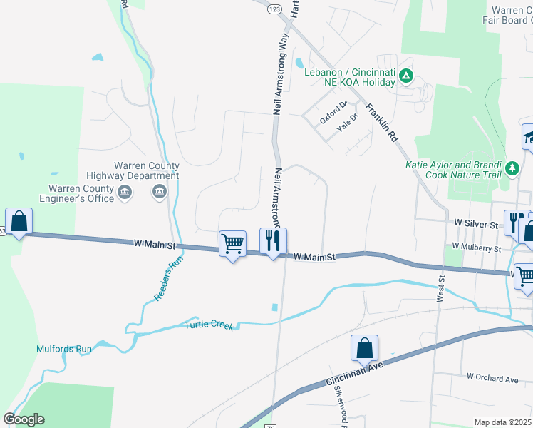 map of restaurants, bars, coffee shops, grocery stores, and more near 100 Rough Way in Lebanon