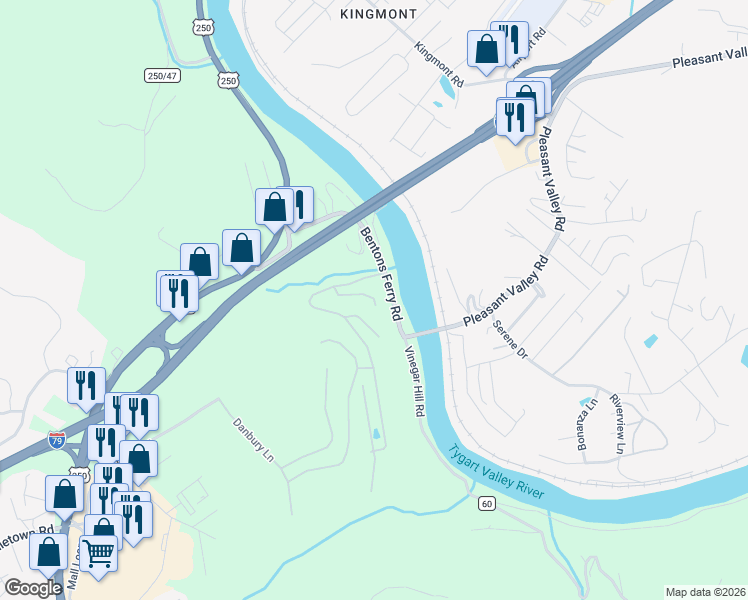 map of restaurants, bars, coffee shops, grocery stores, and more near 98 School Street in Fairmont
