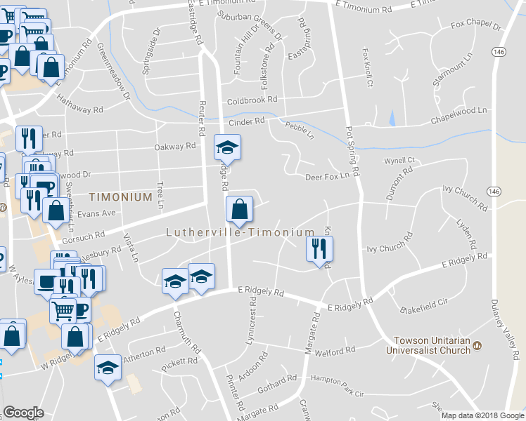 map of restaurants, bars, coffee shops, grocery stores, and more near 211 Medbury Road in Lutherville-Timonium