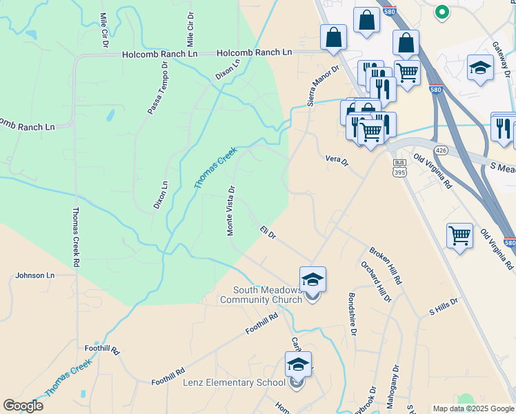 map of restaurants, bars, coffee shops, grocery stores, and more near 1400 Eli Drive in Reno