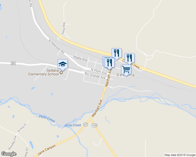 map of restaurants, bars, coffee shops, grocery stores, and more near 4204 Rio Grande Avenue in Sedalia