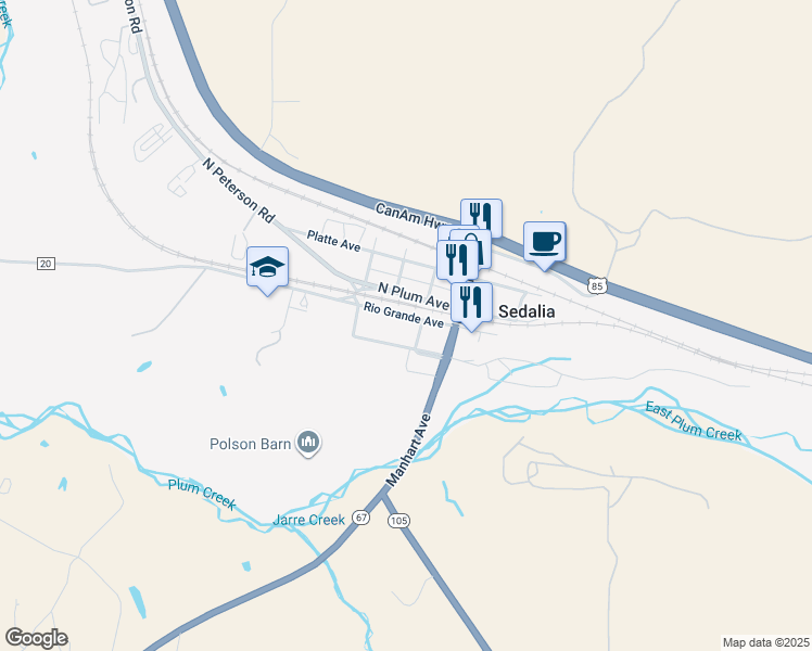 map of restaurants, bars, coffee shops, grocery stores, and more near 4204 Rio Grande Avenue in Sedalia
