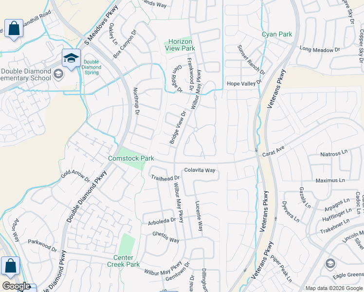 map of restaurants, bars, coffee shops, grocery stores, and more near 9900 Wilbur May Parkway in Reno