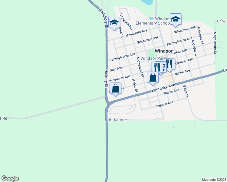 map of restaurants, bars, coffee shops, grocery stores, and more near 1536-1598 Maine St in Windsor