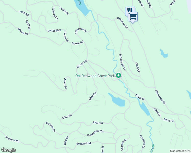 map of restaurants, bars, coffee shops, grocery stores, and more near 2214 Primrose Drive in Willits