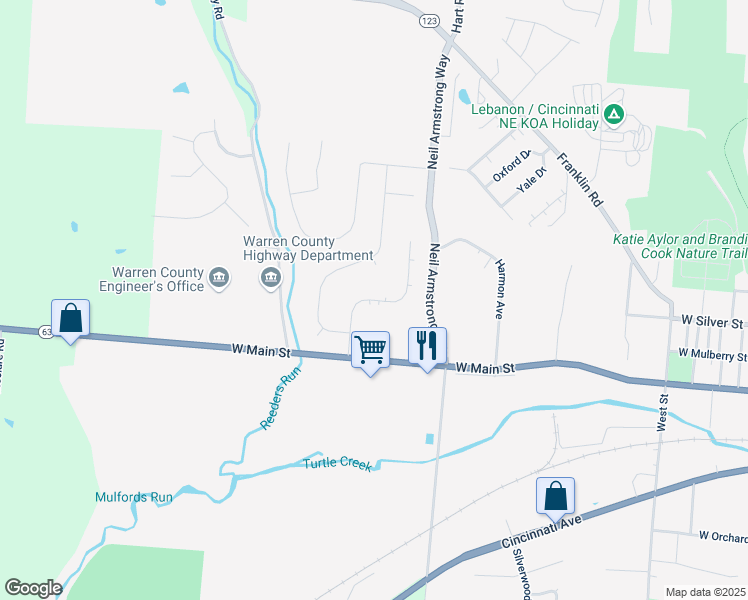 map of restaurants, bars, coffee shops, grocery stores, and more near 92 Rough Way in Lebanon