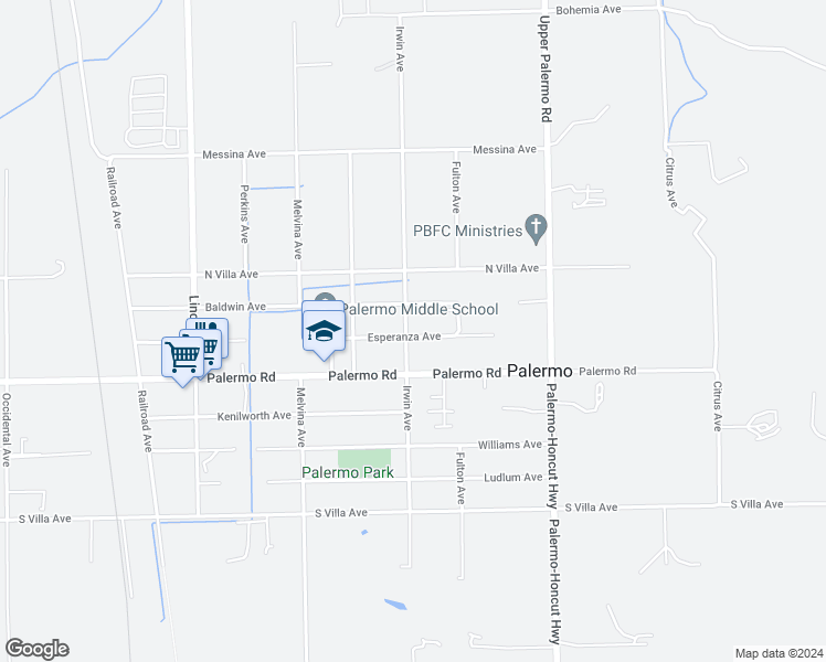 map of restaurants, bars, coffee shops, grocery stores, and more near 7293 Irwin Avenue in Palermo