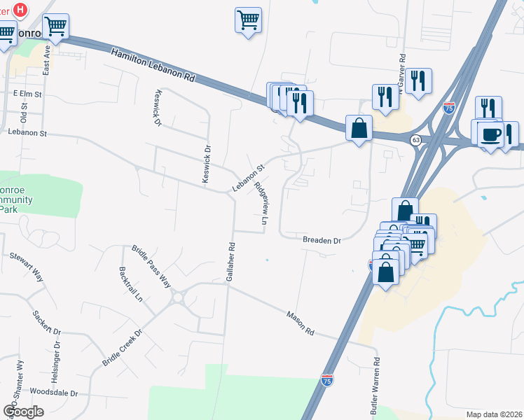 map of restaurants, bars, coffee shops, grocery stores, and more near 690 Jonah Court in Monroe