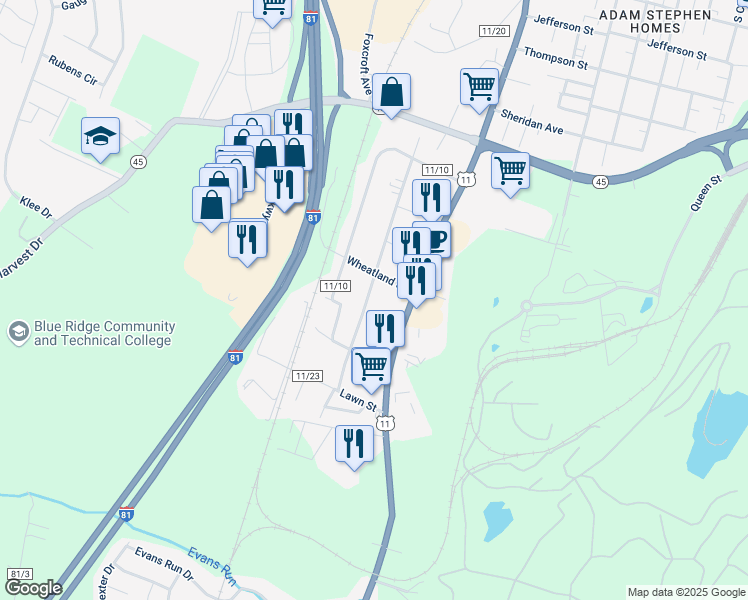 map of restaurants, bars, coffee shops, grocery stores, and more near 335 County Route 11/18 in Martinsburg