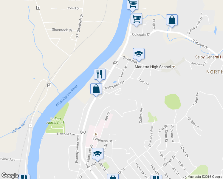 map of restaurants, bars, coffee shops, grocery stores, and more near 107 Sunset Drive in Marietta