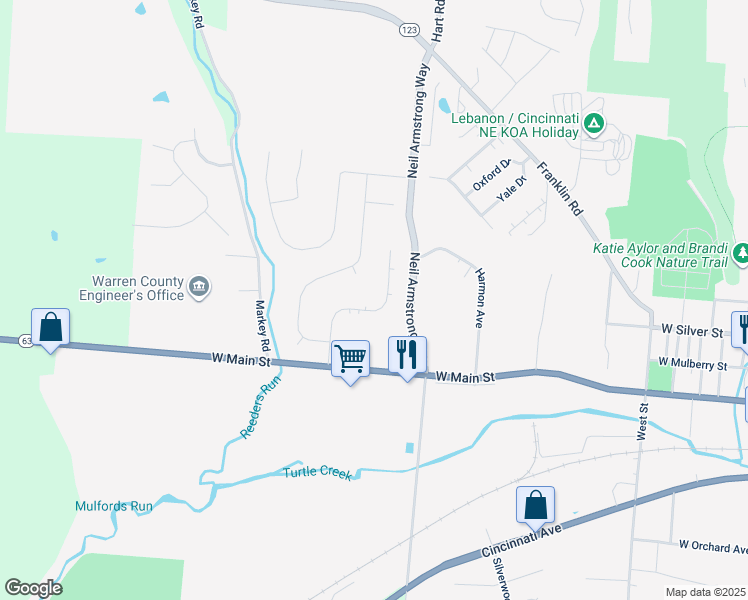 map of restaurants, bars, coffee shops, grocery stores, and more near 100 Rough Way in Lebanon