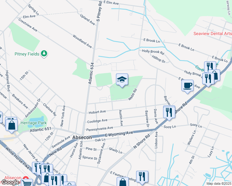 map of restaurants, bars, coffee shops, grocery stores, and more near 800 Irelan Avenue in Absecon