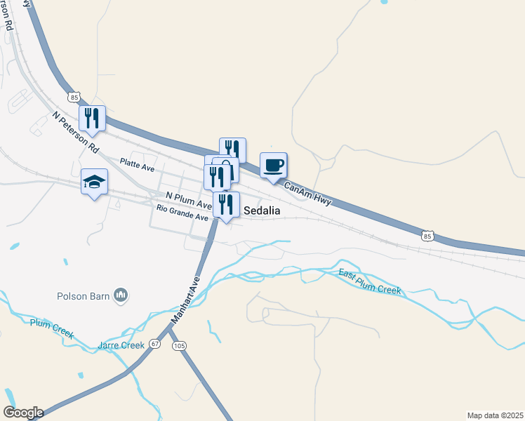 map of restaurants, bars, coffee shops, grocery stores, and more near in Sedalia
