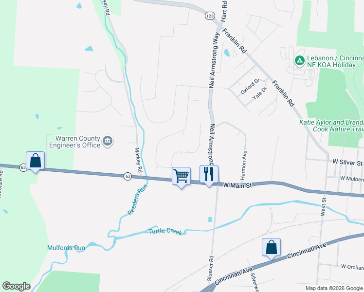 map of restaurants, bars, coffee shops, grocery stores, and more near 91 Rough Way in Lebanon