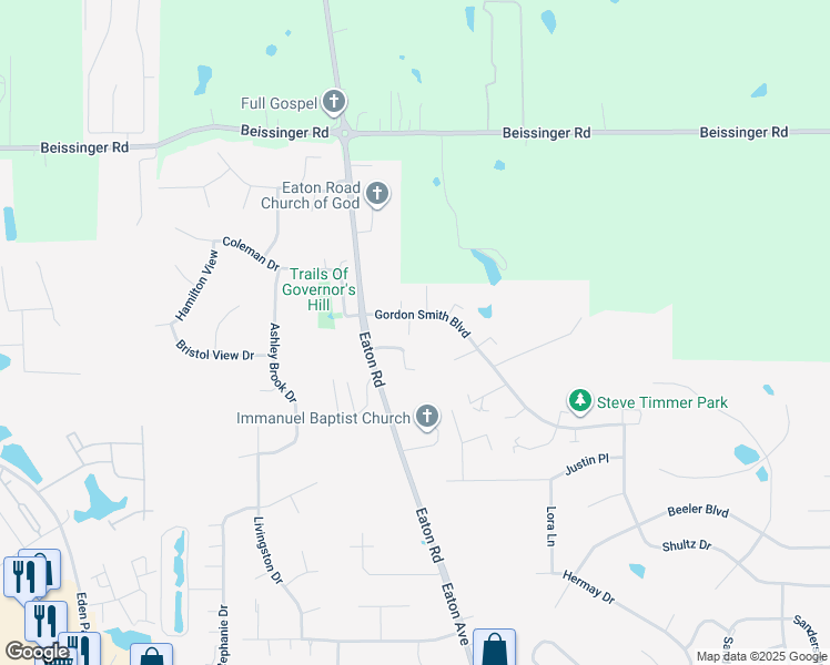 map of restaurants, bars, coffee shops, grocery stores, and more near 1812 Eaton Road in Hamilton