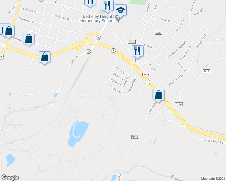 map of restaurants, bars, coffee shops, grocery stores, and more near 121 Wyeth Avenue in Martinsburg