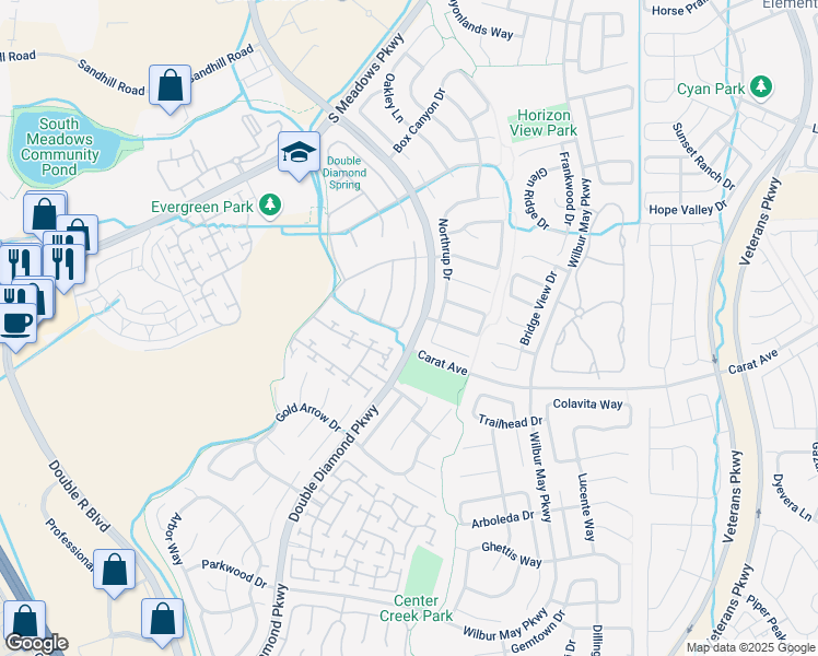 map of restaurants, bars, coffee shops, grocery stores, and more near 9951 Northrup Drive in Reno