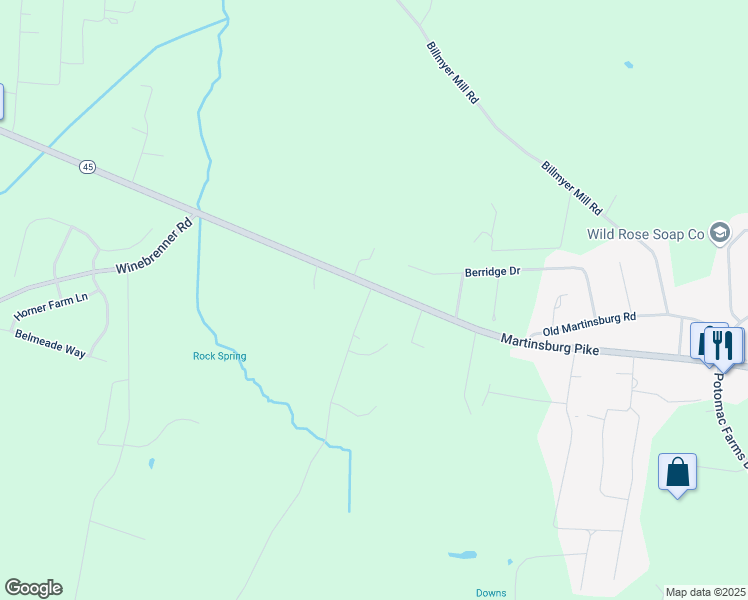 map of restaurants, bars, coffee shops, grocery stores, and more near 11 Marsh Hawk Way in Shepherdstown