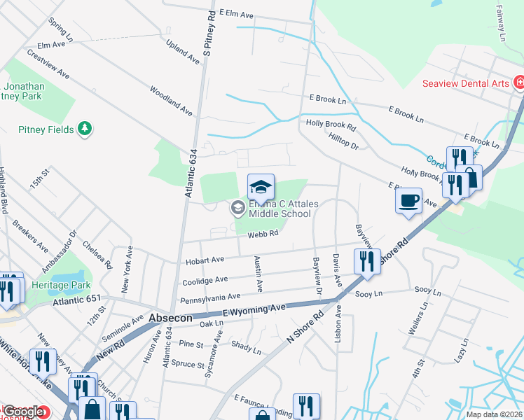 map of restaurants, bars, coffee shops, grocery stores, and more near 800 Irelan Avenue in Absecon