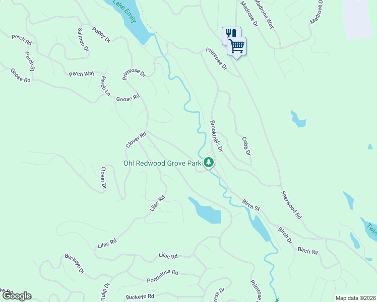 map of restaurants, bars, coffee shops, grocery stores, and more near 24944 Clover Road in Willits