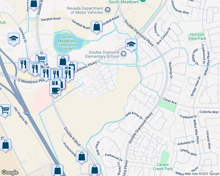 map of restaurants, bars, coffee shops, grocery stores, and more near 9752 Ripple Way in Reno