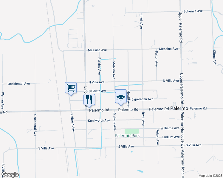 map of restaurants, bars, coffee shops, grocery stores, and more near 2174 Baldwin Avenue in Palermo