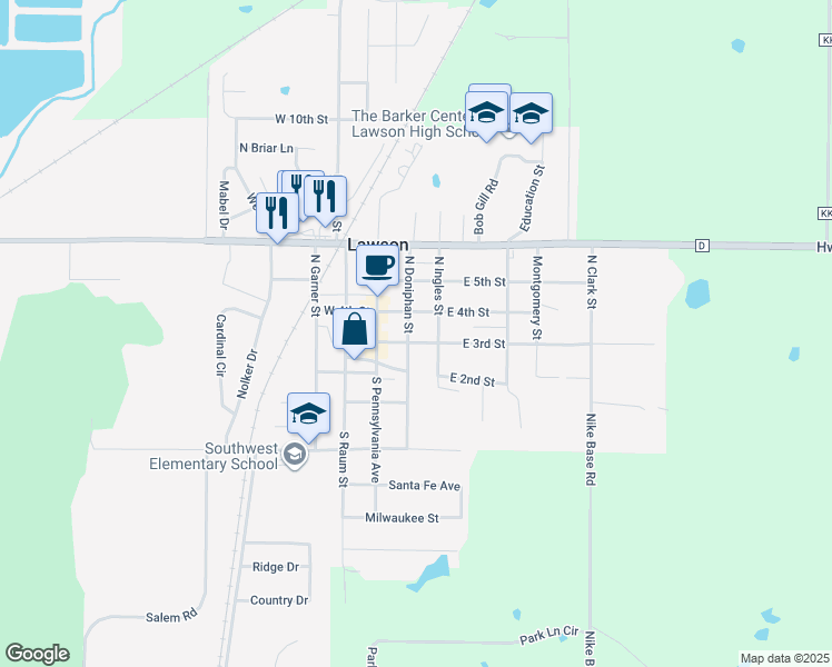 map of restaurants, bars, coffee shops, grocery stores, and more near 330 North Pennsylvania Avenue in Lawson