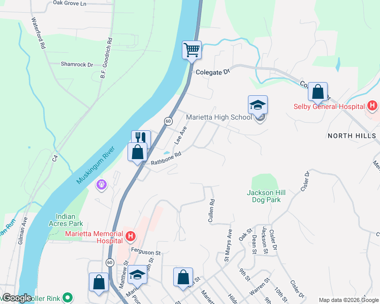 map of restaurants, bars, coffee shops, grocery stores, and more near 200 Rathbone Road in Marietta