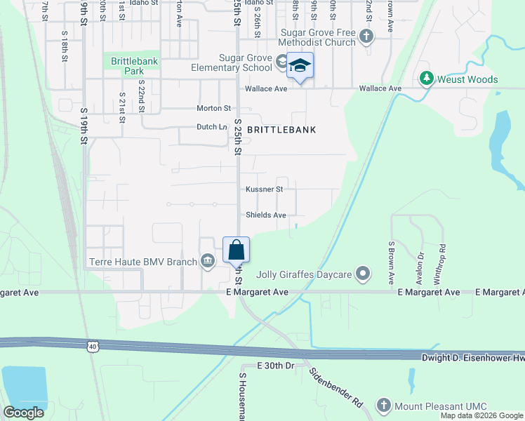 map of restaurants, bars, coffee shops, grocery stores, and more near 2701-2805 26th St in Terre Haute