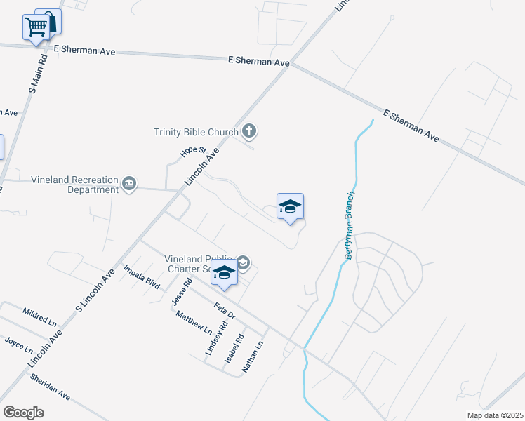 map of restaurants, bars, coffee shops, grocery stores, and more near 3133 South Lincoln Avenue in Vineland