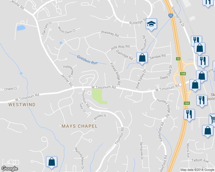 map of restaurants, bars, coffee shops, grocery stores, and more near 1 Valleywood Court in Lutherville-Timonium