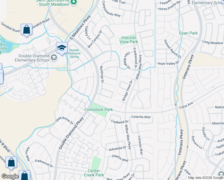 map of restaurants, bars, coffee shops, grocery stores, and more near 1675 Brentford Way in Reno